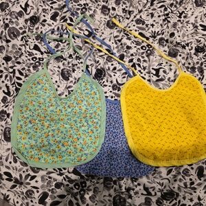 Floral Kids Bib Set - Green, Blue, Yellow